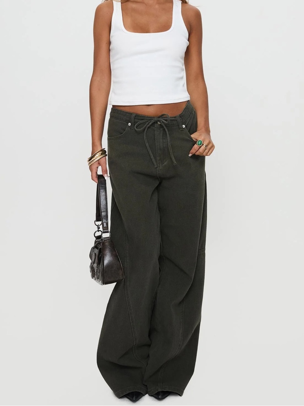 Princess Polly Bruiser Tie Waist Mid Rise Wide Leg Jeans